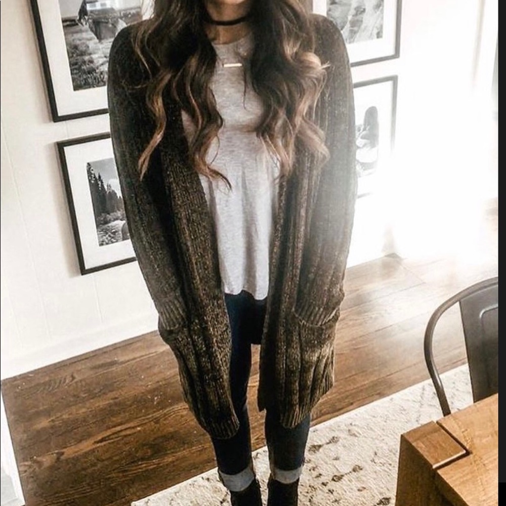 Anthropologie Green Chenille Oversized Cardigan